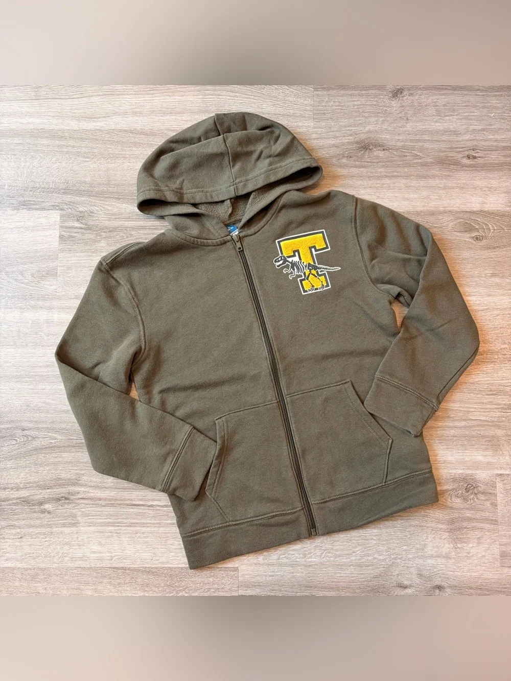 Old Navy t-rex green zip up jacket with hood